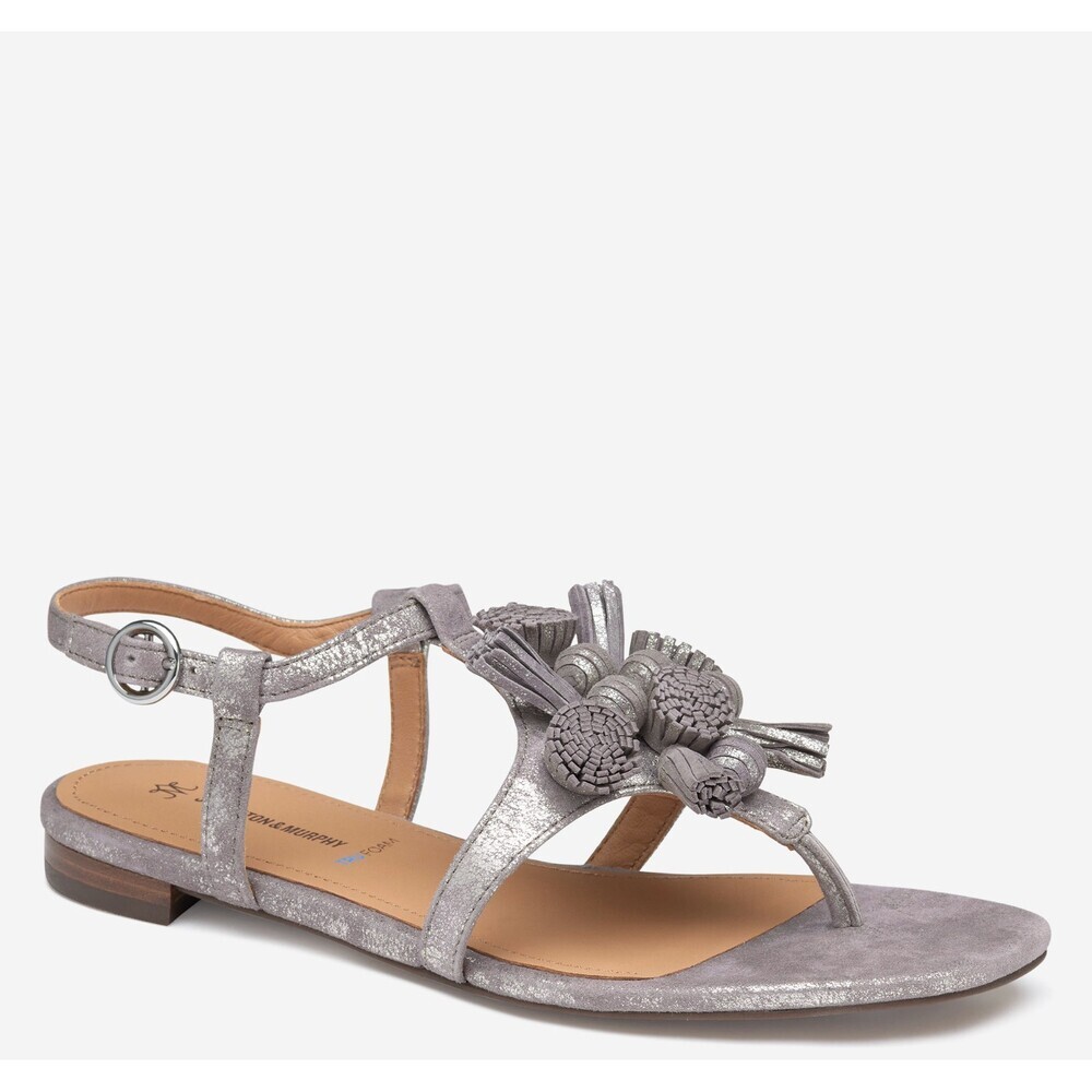 Johnston & Murphy Lilly Tassel Thong Women's 6 Silver Metallic Slippers ZOGG1775